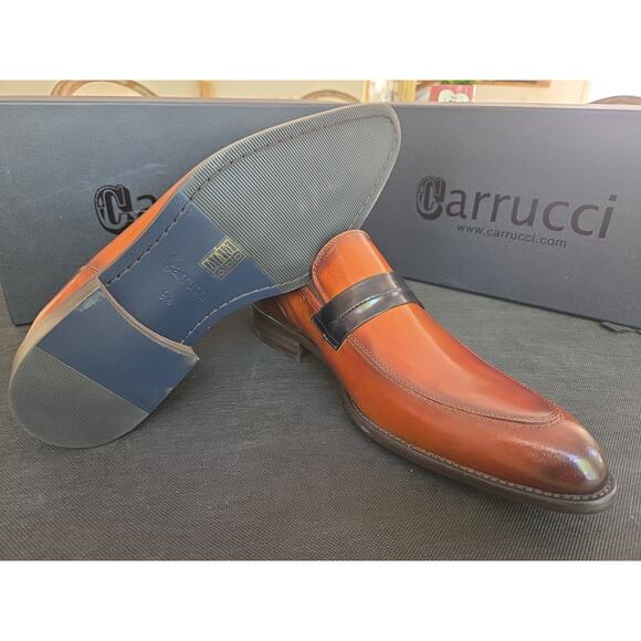 New Carrucci Cognac Color Loafer Shoes - Size 9.5 Eu42.5